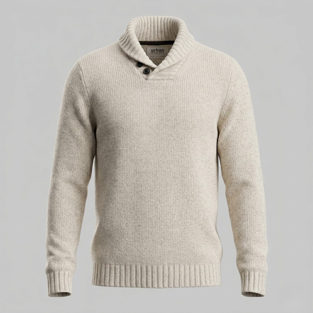 Urban Pipeline Mens XL Oatmeal Beige Sweater Shawl Collar Button Knit Pullover